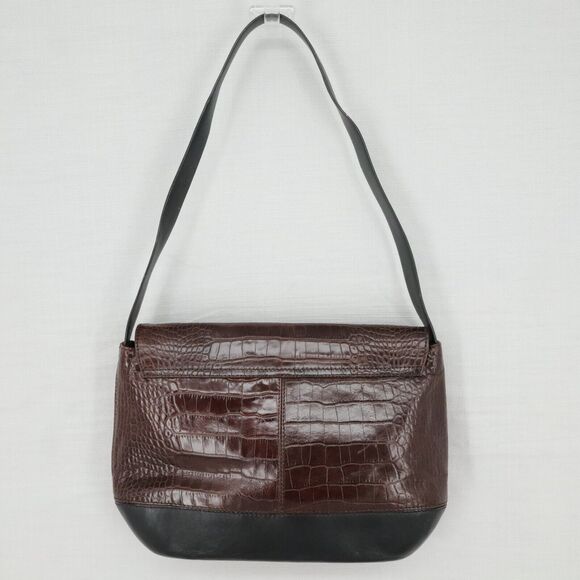 Carla Mancini Handbag Womens Brown Black Leather Alligator Texture Shoulder Bag - Picture 6 of 14